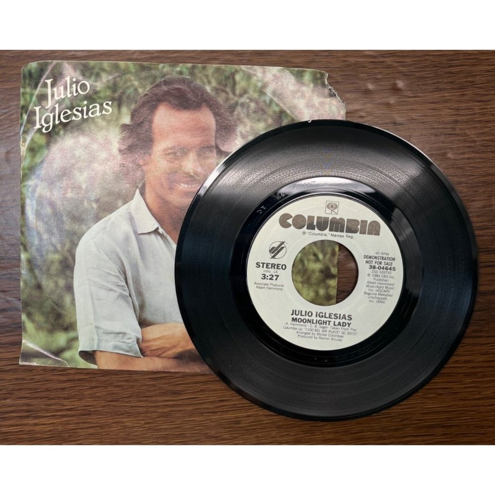 Julio Iglesias Moonlight Lady 45 Pop Promo with Picture Sleeve Columbia 38-04645